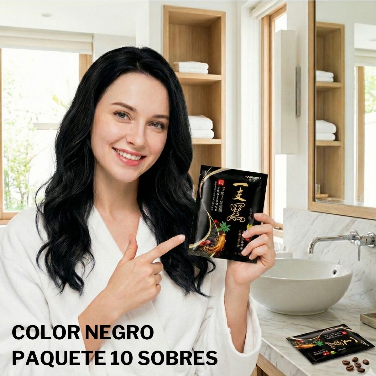 CHAMPÚ CON TINTE NEGRO INSTANTÁNEO CON 10 S0BRES