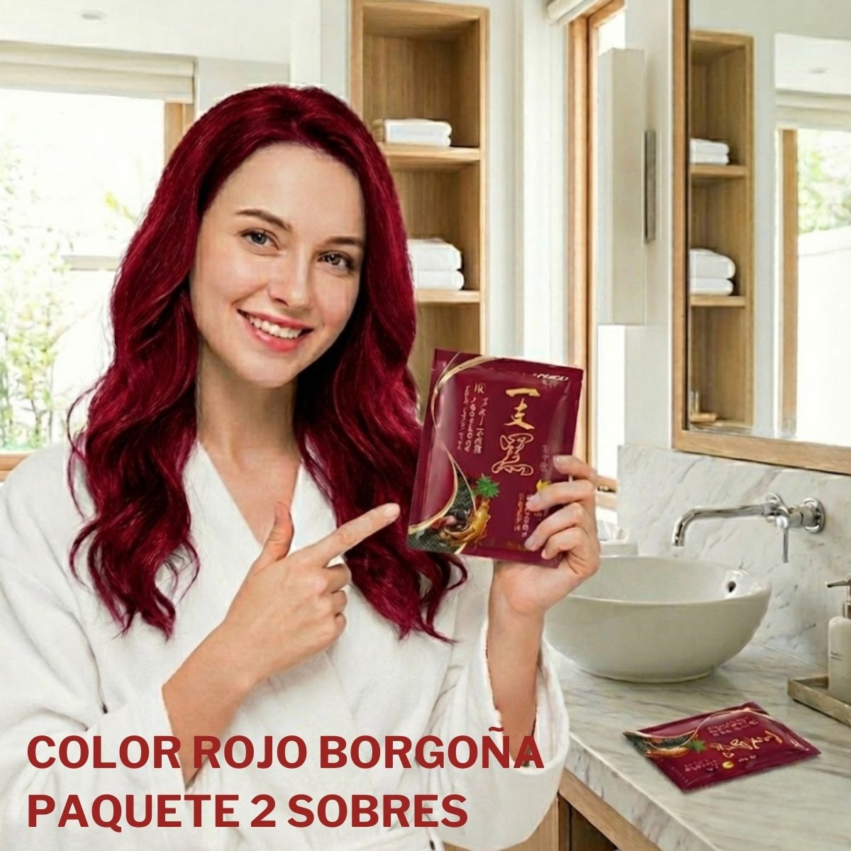 PAQUETE DE 2 SOBRES DE CHAMPÚ CON 30G C/U, TINTE INSTANTÁNEO, COLOR BORGOÑA PROFUNDO