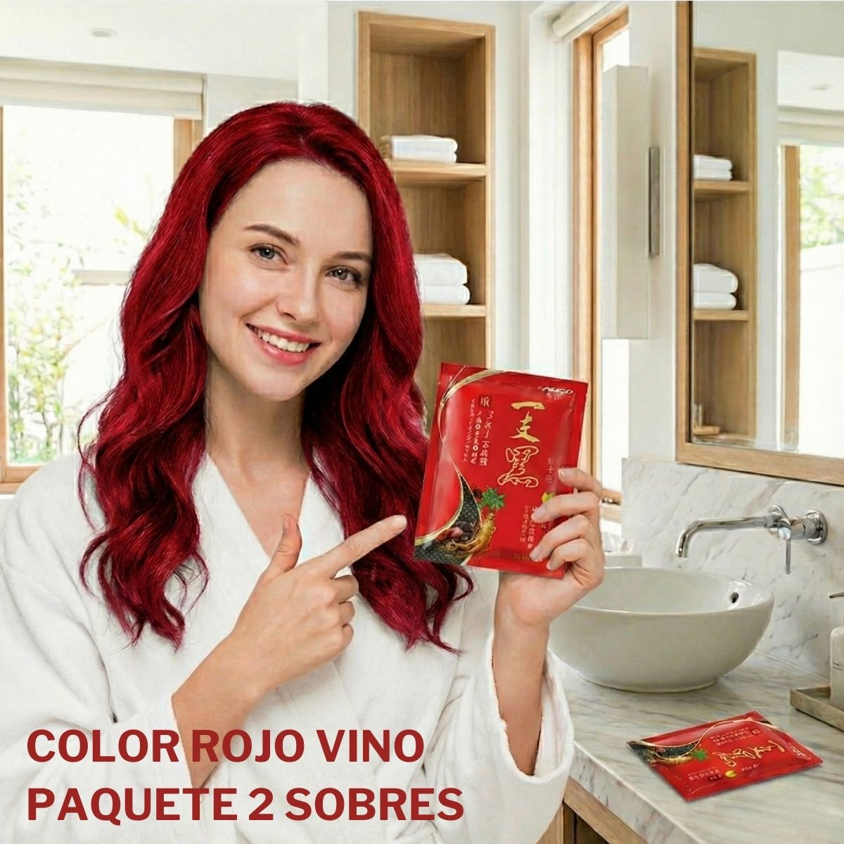 PAQUETE DE 2 SOBRES DE 30 G DE CHAMPÚ CON TINTE INSTANTÁNEO COLOR ROJO VINO