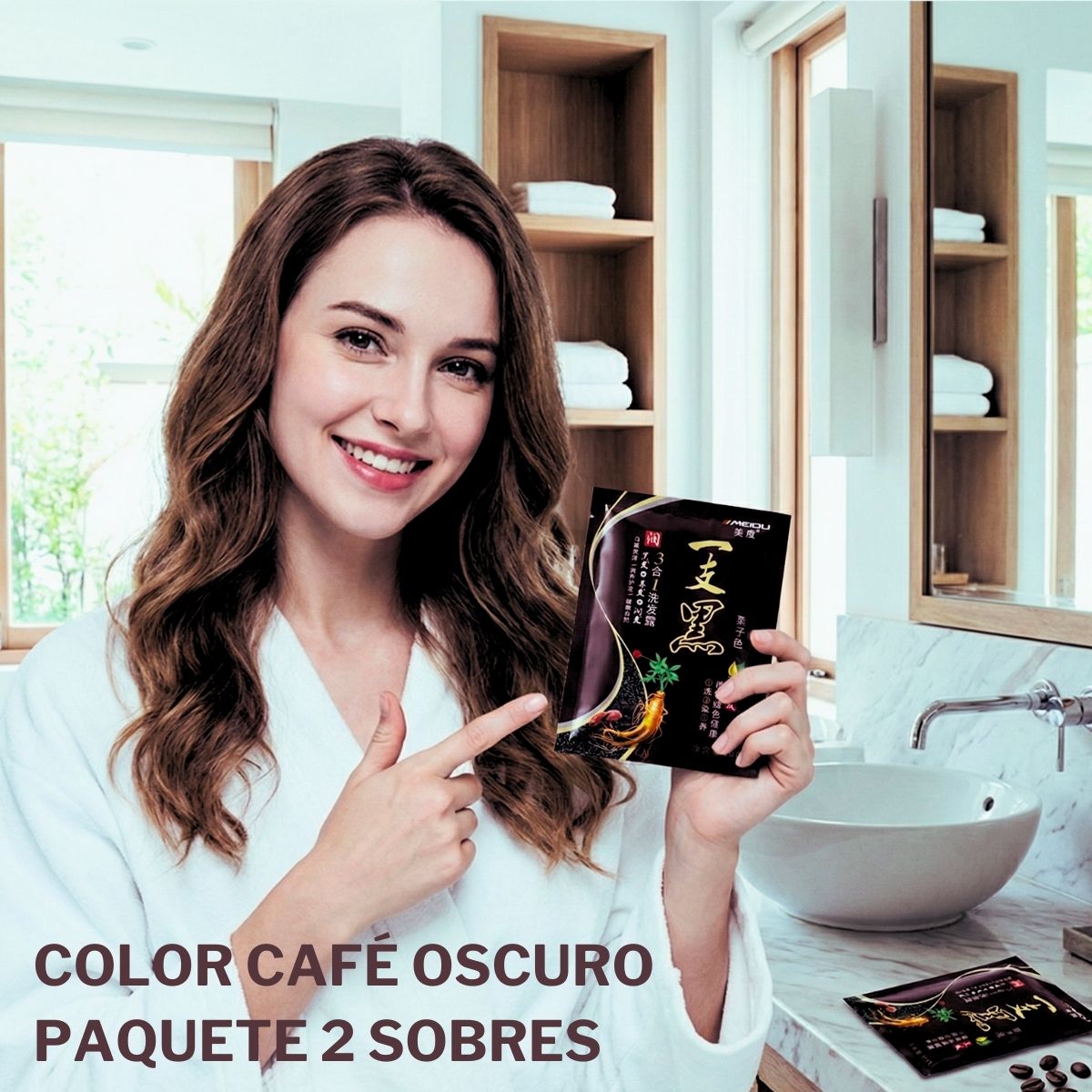 PAQUETE DE 2 SOBRES DE CHAMPÚ CON TINTE INSTANTÁNEO COLOR CAFÉ OBSCURO, 30 G C/U