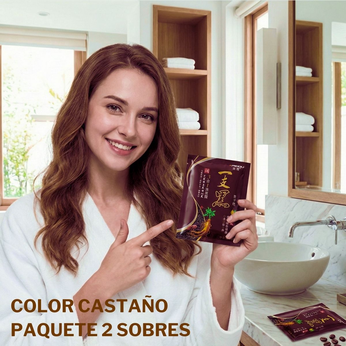 PAQUETE DE 2 SOBRES DE CHAMPÚ CON TINTE MARRON CASTAÑO INSTANTÁNEO, N/A