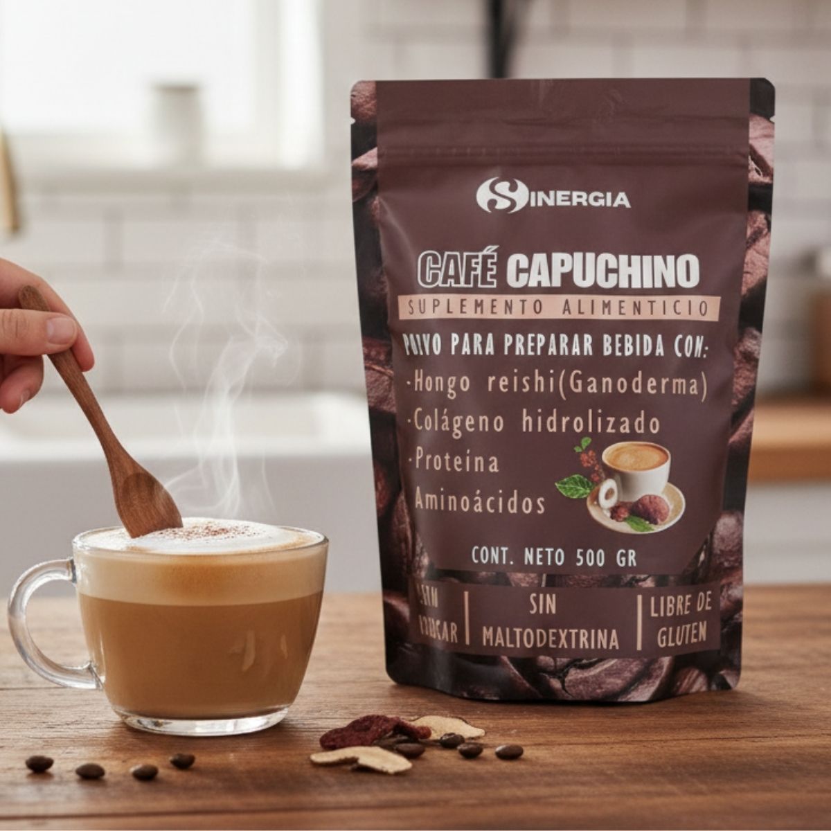 CAFÉ CAPUCHINO CON PROTEÍNA Y GANODERMA, 500 GRS