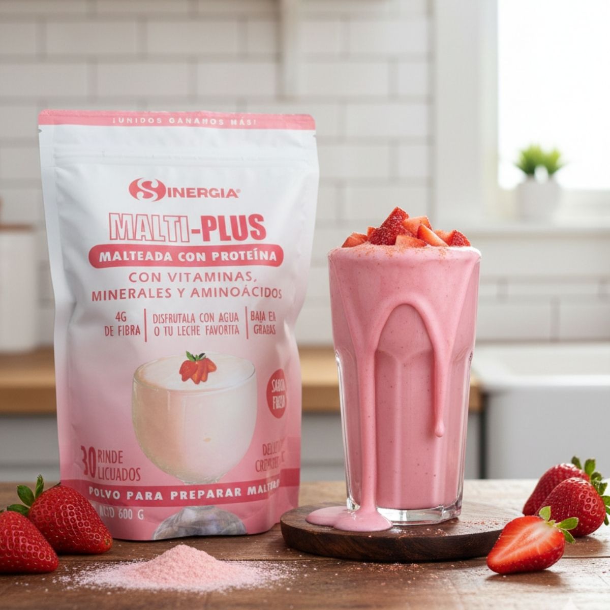 MALTI-PLUS MALTEADA CON PROTEÍNA 600g, SABOR: FRESA