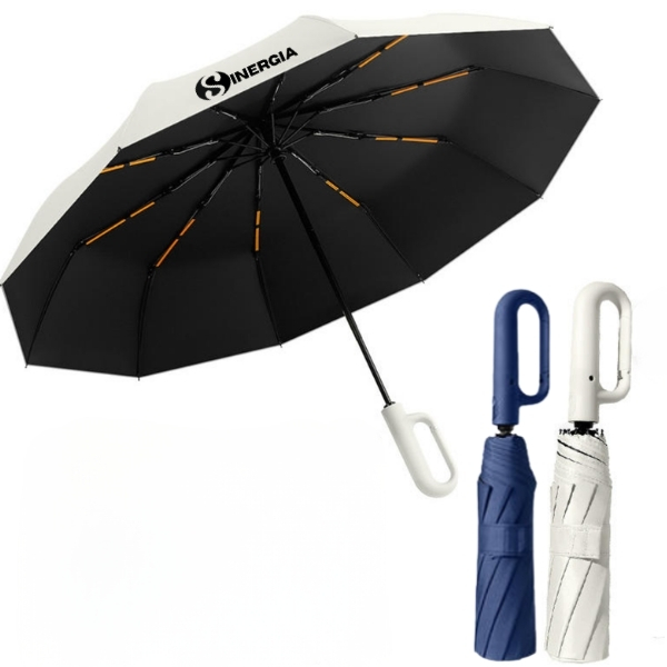 Paraguas Plegable de 3 Pliegues con 10 varillas Protección UV Mango en Forma de O Fácil de Colgar