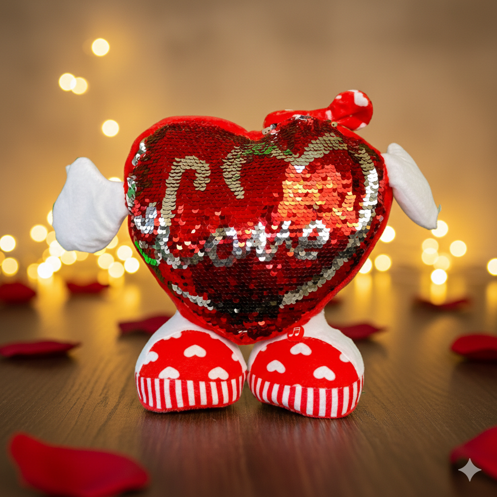 Peluche Almohada Corazón Cojín Con Lentejuela Color Rojo