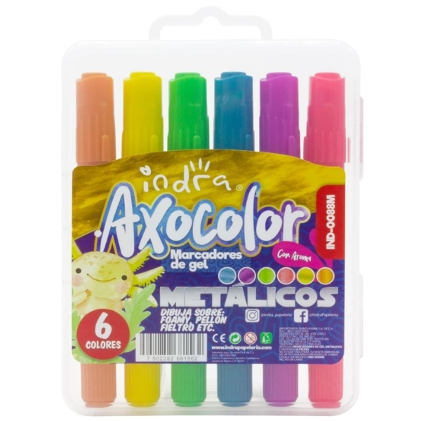 Set 6 Marcadores Indra Axocolor Formula en Gel Tonos Metálicos